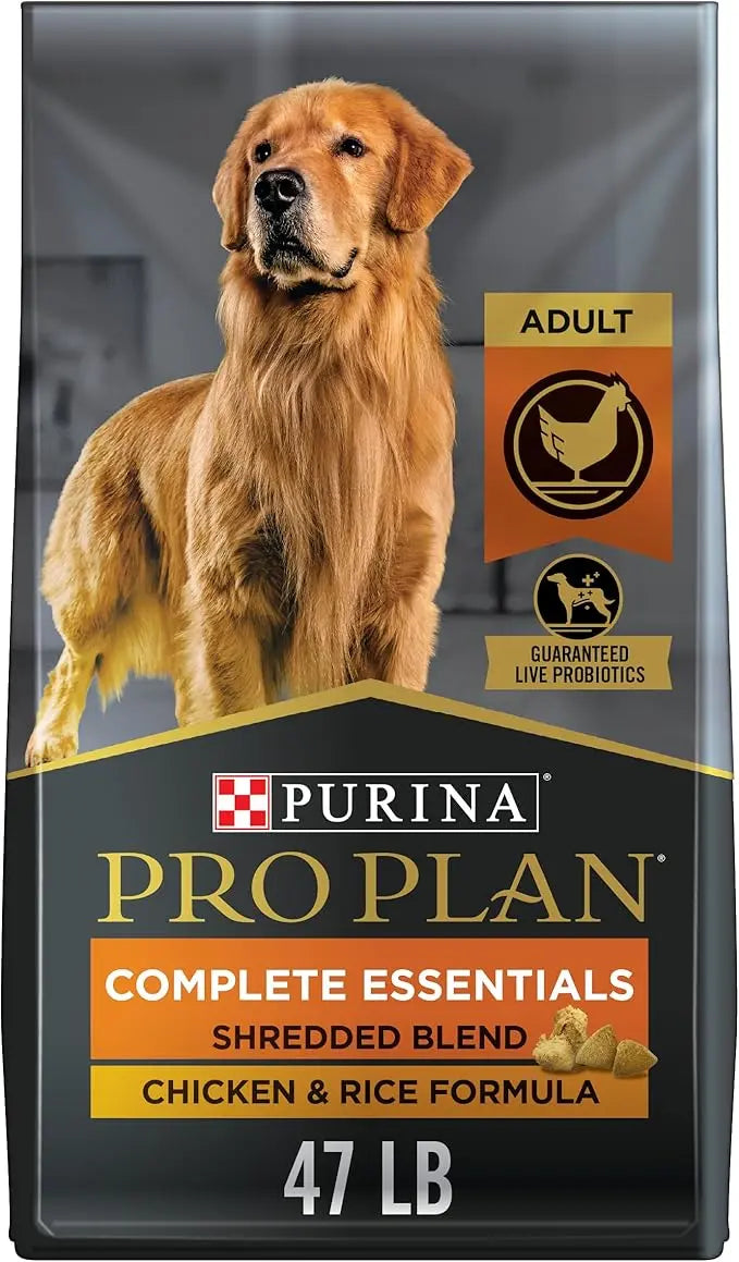 Purina Pro Plan Complete Essentials Shredded Blend Chicken and Rice Dog Food Dry Formula with Probiotics for Dogs - 47 lb. Bag - PAWPICO