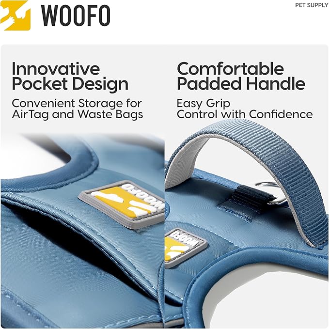 Core Dog Harness with Handle and Pocket, Sliver ion Inner Fabric, Wear-Resistant Shell Fabric, Reflective and Soft Padded (Mist Grey, Size Extra Large) WOOFO