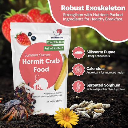 Snout and Shell - Summer Sunset Hermit Crab Food - 1 oz - 30 Grams - Whole Food Diet for Hermit Crabs - Flowers, Bugs and More SNOUTANDSHELL