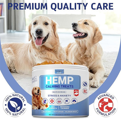 Kinpur Pet Care Hemp Calming and Relaxing Chews for Dogs with Gentle Melatonin Dosage 50mcg - Dog Mood & Behavior Aid During Vet Visits, Thunderstorms, Separation, Car Rides - Beef Flavored 120 Chews KinpurPetCare