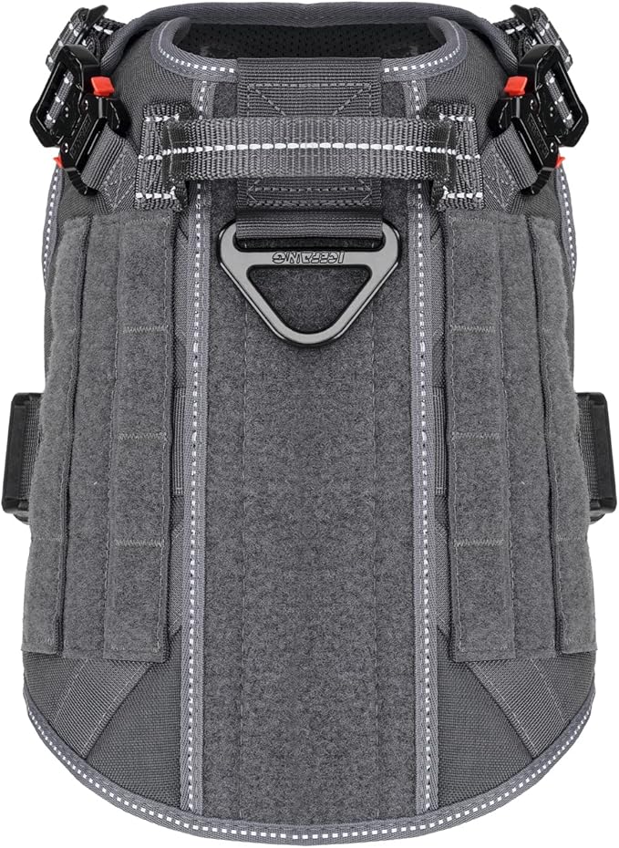 ICEFANG Tactical Dog Harness,Medium Size, 2X Metal Buckle,Working Dog MOLLE Vest with Handle,No Pulling Front Leash Clip,Hook and Loop Panel - PAWPICO