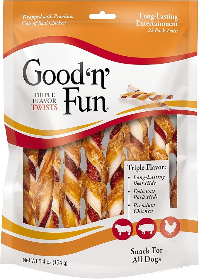 Good 'N' Fun Triple Flavor Twist Chews For Dogs, 22-Count - PAWPICO