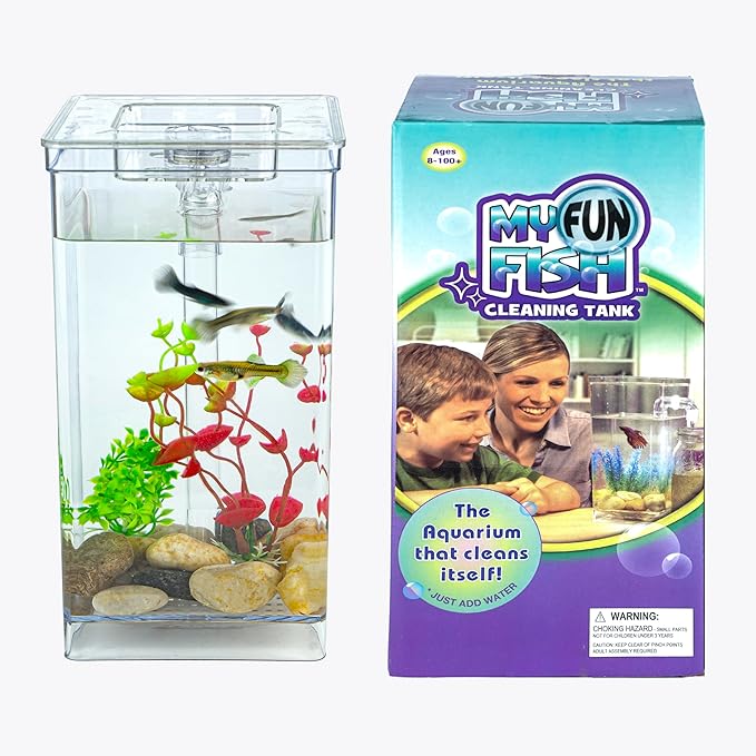 My First Fish Tank™ 1 Gallon Mini Small Fish Tank, Easy Maintenance, Self Cleaning-no Need Power, No Noise, with LED Light, Beautiful White Pebbles, Perfect Starter Kit for Kids ODOTTAA