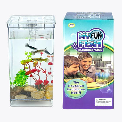 My First Fish Tank™ 1 Gallon Mini Small Fish Tank, Easy Maintenance, Self Cleaning-no Need Power, No Noise, with LED Light, Beautiful White Pebbles, Perfect Starter Kit for Kids ODOTTAA