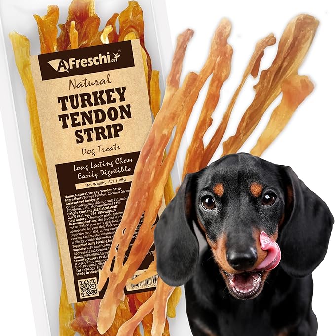 Afreschi Turkey Tendon for Dogs, Dog Treats for Signature Series, All Natural Human Grade Puppy Chew, Turkey Sourced from USA, Hypoallergenic, Rawhide Alternative, 1 Unit/Pack Strip - PAWPICO