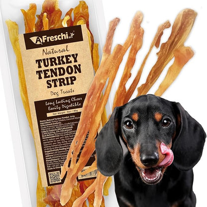 Afreschi Turkey Tendon for Dogs, Dog Treats for Signature Series, All Natural Human Grade Puppy Chew, Turkey Sourced from USA, Hypoallergenic, Rawhide Alternative, 1 Unit/Pack Strip - PAWPICO