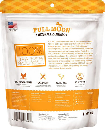 Full Moon All Natural Human Grade Dog Treats, Essential Chicken Savory Sticks, 16 Ounce - PAWPICO