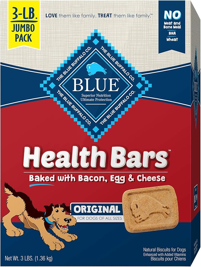Blue Buffalo Health Bars Natural Crunchy Dog Treats Biscuits Bacon, Egg & Cheese 48-oz box - PAWPICO