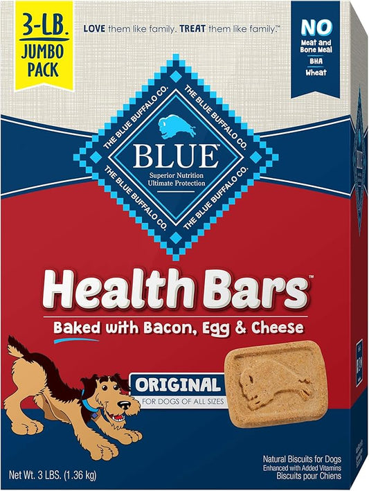 Blue Buffalo Health Bars Natural Crunchy Dog Treats Biscuits Bacon, Egg & Cheese 48-oz box - PAWPICO