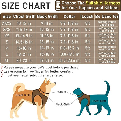 GAMUDA Small Pet Harness Collar and Leash Set, Step in No Chock No Pull Linen Fabric Soft Mesh Dog Vest Harnesses Reflective for Dogs Puppy Cats Kitten Rabbit (Brown, L) GAMUDACollarsCollection