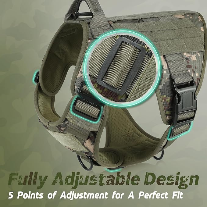rabbitgoo Tactical Dog Harness for Small, Heavy Duty Pet Harness with Handle, No-Pull Service Vest Small Breed, Adjustable Military Dog Vest for Training Hunting Walking, Green Camo, S rabbitgoo