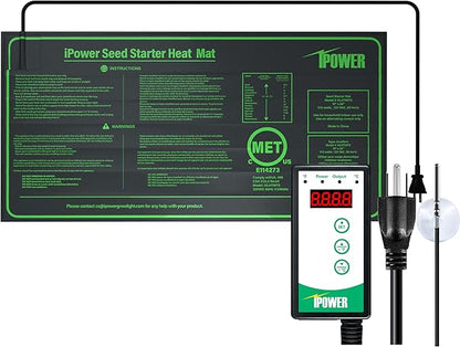 iPower 10" x 20.75" Waterproof Durable Seedling Heat Mat with Controller Warm Hydroponic Plant for Indoor Gardening Germination Starting iPower