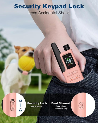 Jugbow Dog Shock Collar - 3300FT Dog Training Collar with Remote Innovative IPX7 Waterproof with 4 Training Modes, Rechargeable E-Collar for All Breeds Pink FollowJugbowtoGetSurprise