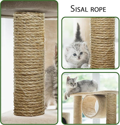 Natural Sisal Rope 1/4 Inch 32-Feet for Cat Tree Tower Repair and Replace Scratching Post, DIY Hemp Twine Rope for Cat Scratching Furniture Window Perch and Crafts Gardening Home Decorating - PAWPICO