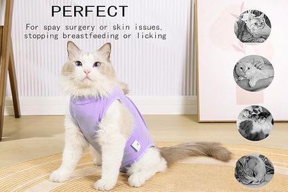Cat Recovery Suit Female Kitten Cat Onesie for Cats After Surgery Female Spay Surgical Abdominal Wound Skin Diseases Cone Collar Soft Alternative Wear (Purple, L) Acoutpet