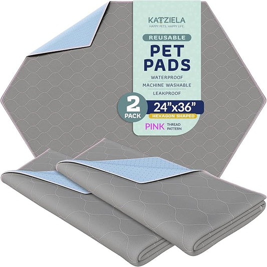 Katziela Washable Pet Pads - (1 Pack 24In x36In Hexagon) Super Absorbent Waterproof Reusable Dog Pee Pads for Dogs, Washable Puppy Pads for Potty Training, Housebreaking Washable Pee Pads for Dogs - PAWPICO