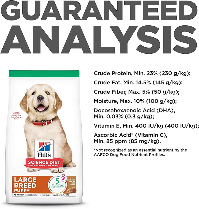 Hill's Science Diet Puppy, Large Breed Puppy Premium Nutrition, Dry Dog Food, Lamb & Brown Rice, 30 lb Bag - PAWPICO
