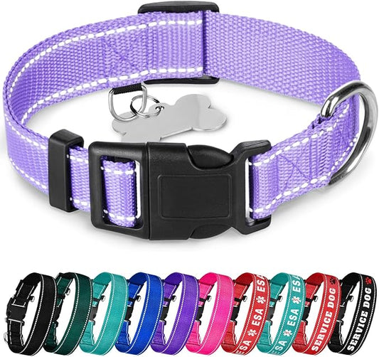 TECEUM Reflective Pet Collar – Lavender – L – Basic Nylon Dog Collar – Quick Release Buckle – Fits Small, Medium and Large Dogs, Puppies, Cats – ESA & Service Dog Options TECEUM