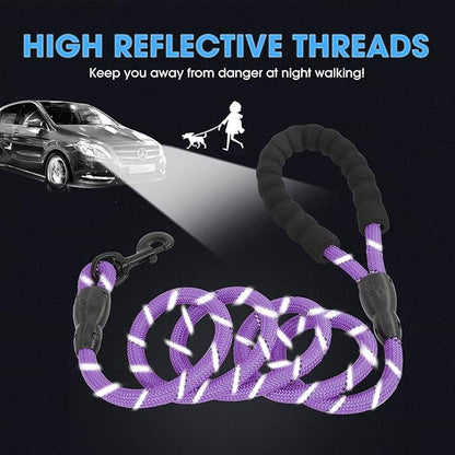 BAAPET 2/4/5/6 FT Dog Leash with Comfortable Padded Handle and Highly Reflective Threads for Small Medium and Large Dogs (5FT-1/2'', Purple) BAAPET