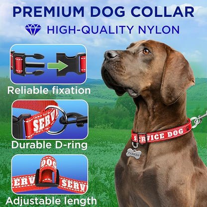 TECEUM Reflective Pet Collar – Red - Service Dog – L – Basic Nylon Dog Collar – Quick Release Buckle – Fits Small, Medium and Large Dogs, Puppies, Cats – ESA & Service Dog Options TECEUM