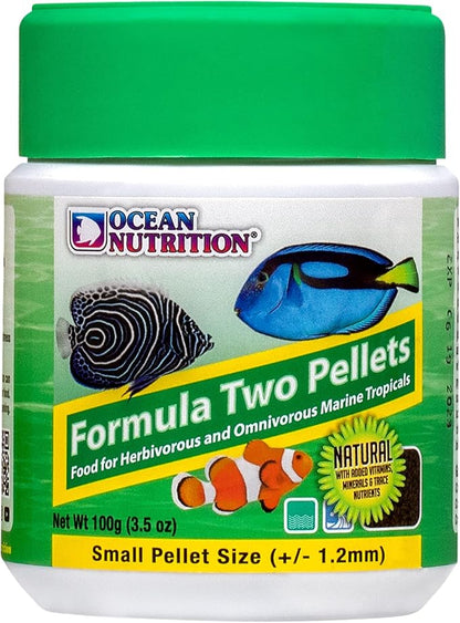 Ocean Nutrition Formula Two Pellets - Fish Food for Herbivorous & Omnivorous Marine Tropical Fish, High Protein(40%) - 3.5 oz (100 g) Small Pellets OceanNutrition