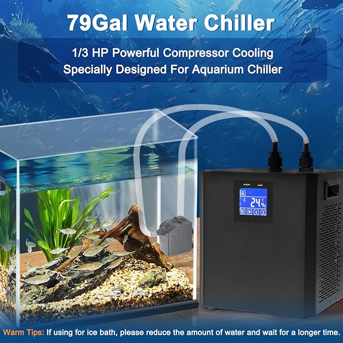 Aquarium Chiller 79Gal, 1/3HP Water Chiller, Fish Tank Chiller, Hydroponic Water Chiller for Axolotl, Aquarium Cooler with LED Display, Pipe, Water Pump, Remote Control(<300L) PAWPICO