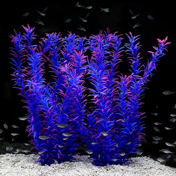 JIHAQUA Aquarium Decor Plastic Plants Extra Large 21 Inches Artificial Fish Tank Plants Tall Fish Tank Decorations (Purple 2pcs) JIHAQUA