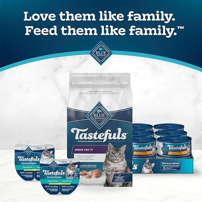 Blue Buffalo Tastefuls Mature Dry Cat Food for Adult Cats 7+, Made in the USA with Natural Ingredients, Chicken & Brown Rice Recipe, 3-lb. Bag - PAWPICO