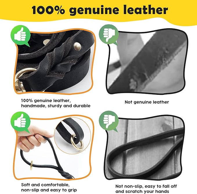 6ft Leather Dog Collar and Leash Set for Heavy Duty Large Dog,Soft and Comfortable Braided Leather Dog Leash Set with Anti-Slip Handle,Long Strong Leather Collar with Metal Lock for Training,Black KILISTEELS