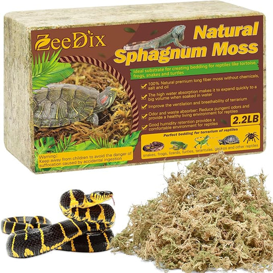 ZeeDix 2.2LBS Sphagnum Moss for Reptiles, 50QT Premium Dried Moss for Terrarium Long Fibered Leopard Gecko Moss Natural Sphagnum Peat Moss Bedding for Frogs Anoles Snake Turtle Plants ZeeDix