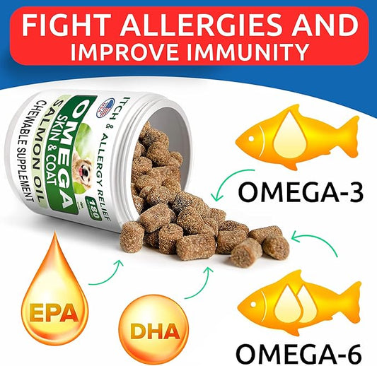 BARK&SPARK Omega 3 for Dogs - 180 Fish Oil Treats for Dog Shedding, Skin Allergy, Itch Relief, Hot Spots Treatment - Joint Health - Skin and Coat Supplement - EPA & DHA Fatty Acids - Alaskan Salmon BARKSPARK