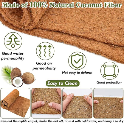 ZeeDix 3 Pieces Coconut Fiber Reptile Substrate Mat, 12 x 20 inches Natural Coco Mat Reptile Carpet Coco Fiber Liner Turtle Bedding Reptile Terrarium Liner for Lizard Snake Turtle Gecko Bearded Dragon ZeeDix