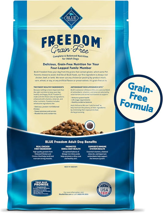 Blue Buffalo Freedom Grain-Free Dry Dog Food, Complete & Balanced Nutrition for Adult Dogs, Made in the USA With Natural Ingredients, Chicken & Potatoes, 24-lb. Bag - PAWPICO