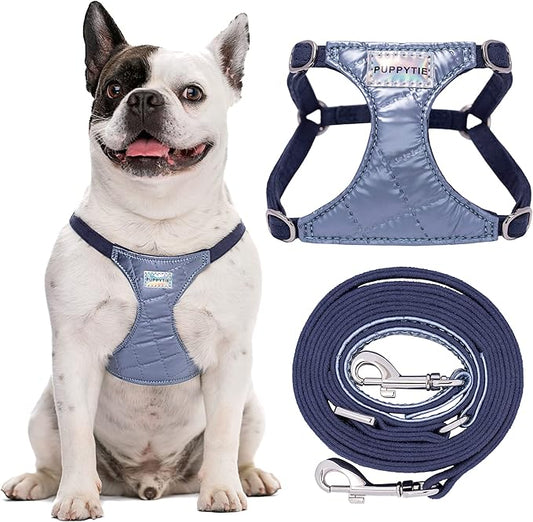 Puppytie No Pull Dog Harness with Multifunction Dog Leash,Soft Adjustable No Choke Escape Proof Pet Harness Vest for Medium Dogs,Glossy Galaxy Blue,M Puppytie