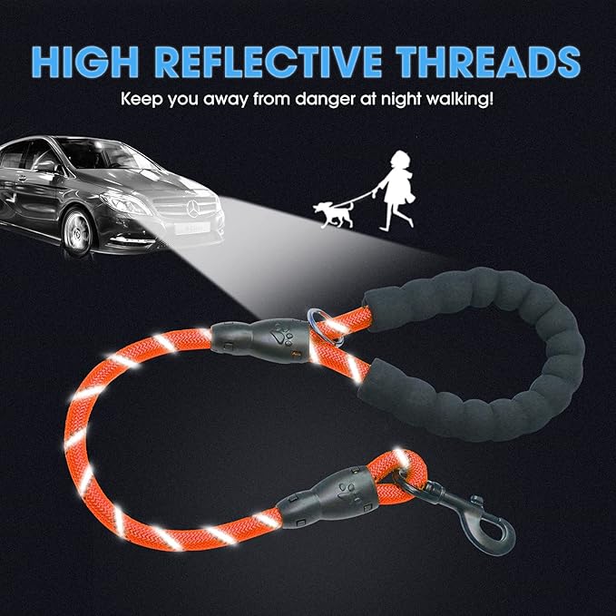 BAAPET 2/4/5/6 FT Dog Leash with Comfortable Padded Handle and Highly Reflective Threads for Small Medium and Large Dogs (2FT-1/2'', Red) - PAWPICO