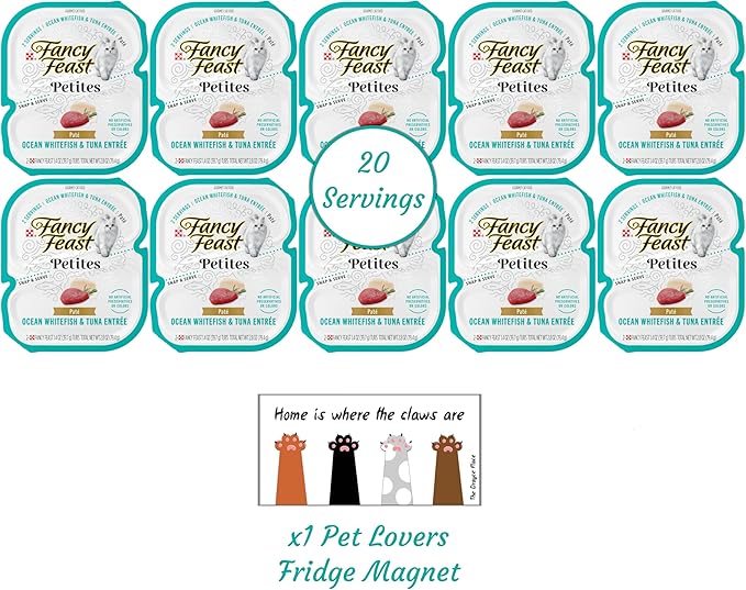 Fancy Feast Gourmet Grain-Free Meals Wet Cat Food Pate and Gravy Petites 10 Twin Pack Trays, 20 Servings (Ocean Whitefish & Tuna Pate) - PAWPICO