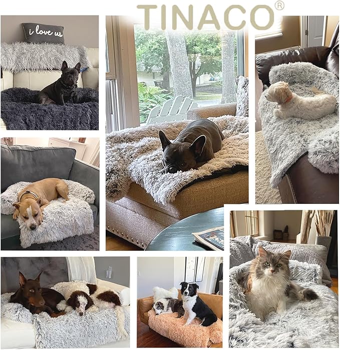 Tinaco Luxurious Calming Dogs/Cats Bed Mats, Washable Removable Couch Cover, Plush Long Fur Mat for Pets, Waterproof Lining, Perfect for Small, Medium and Large Dogs and Cats (Gradient Brown, M) - PAWPICO