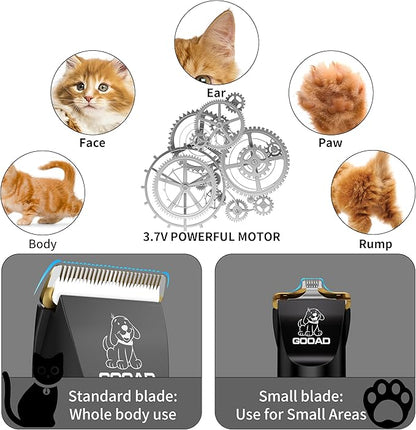Cat Clippers for Matted Hair, Cat Grooming Kit, Cordless Cat Shaver for Long Hair, Low Noise Paw Trimmer, Cat Hair Trimmer for Grooming,Quiet Pet Hair Clippers Tools for Cats Dogs (Black) - PAWPICO
