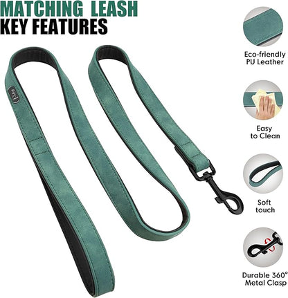 Didog Soft Padded Leather Dog Collar and Leash Set, Heavy Duty Dog Leash and Collar Set with Metal Buckle, Breathable Dog Collars with 4FT Leather Dog Leash for Small Medium Large Dogs, Green, S Didog