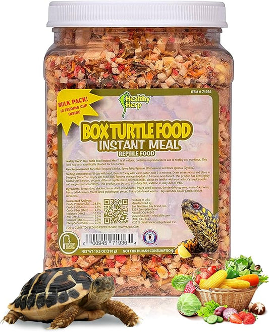 Box Turtle Food Instant Meal for Reptiles - Nutritious Turtle Food, Tortoise Habitat Accessories, Tortoise Food - Made in USA, Quick Prep - 10.5 oz (310g) HealthyHerp