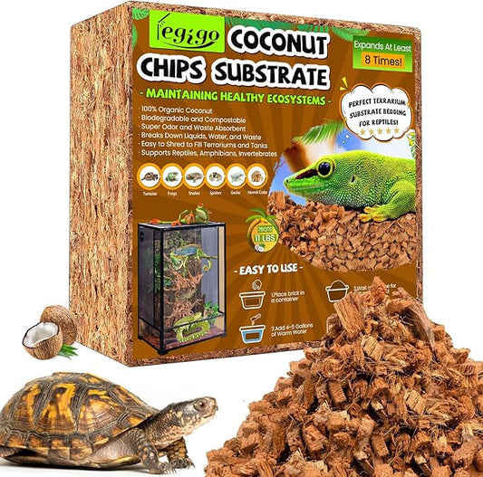 Legigo 10LBS Coconut Chip Substrate for Reptiles, 72QT Natural Coco Husk Chip Reptiles Bedding, Compressed Coconut Chip Substrate for Snake, Tortoise, Ball Python, Gecko, Lizard Terrarium Tanks Legigo