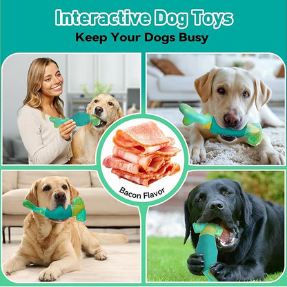 Dog Toys for Aggressive Chewers, Interactive Dog Chew Toys for Large Dogs, Indestructible Squeaky Dog Toys to Keep Them Busy, Tough Dog Toys for Medium/Large Breed Dogs (Green) - PAWPICO