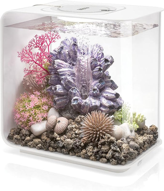 biOrb Flow 15 Acrylic 4-Gallon Aquarium with White LED Lights Modern Compact Tank for Tabletop or Desktop Display, White biOrb
