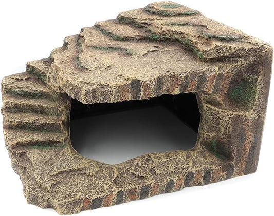 Resin Reptile Hideouts Cave Habitat Decor for Gecko Leopard Lizards Toad Turtle (B- Extra Large) JIHAQUA