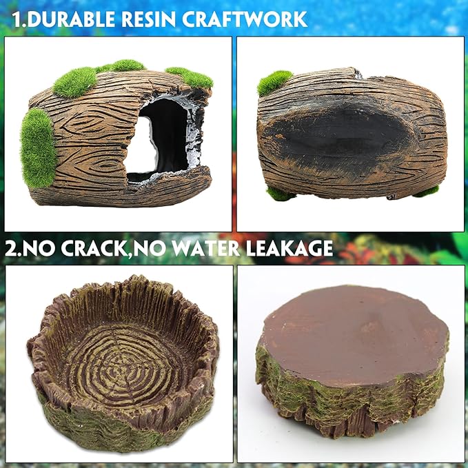 Gecko Hide Cave with 2Pcs Feeder, Reptile Hideout for Hermit Crab, Bearded Dragon,Lizard,Turtles,Snake Reptile Hideout Cave,Reptile Habitat Terrarium Tanks Decor Accessorie Dexspoeny