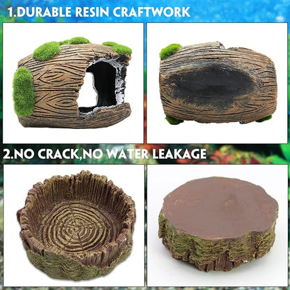 Gecko Hide Cave with 2Pcs Feeder, Reptile Hideout for Hermit Crab, Bearded Dragon,Lizard,Turtles,Snake Reptile Hideout Cave,Reptile Habitat Terrarium Tanks Decor Accessorie Dexspoeny