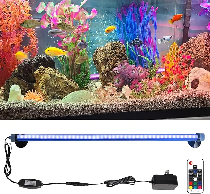 Freshwater Saltwater Fish Tank Light: Submersible Bright Aquarium Lighting Full Spectrum - Adjustable Brightness Colors Change Underwater Led Strip with Remote and Suction Cup for Aquarium Fish Tank SZMINILED