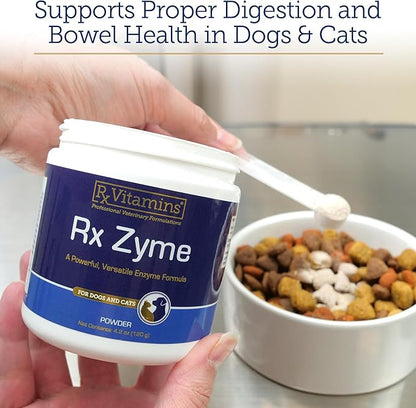 Rx Vitamins Rx Zyme Powder - Digestive Enzymes for Dogs & Cats - Anti Diarrhea for Dogs, Cat Constipation Relief, Anti-Bloating - Cat Digestive Support and Dog Gut Health - 120g RxVitamins
