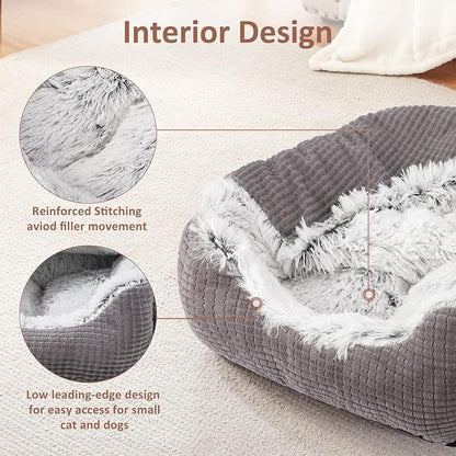 MIXJOY Dog Beds for Large Medium Small Dogs, Rectangle Cave Hooded Blanket Puppy Bed, Luxury Orthopedic Cat Beds for Indoor Cats, Warmth and Machine Washable (30 inches, Grey) - PAWPICO