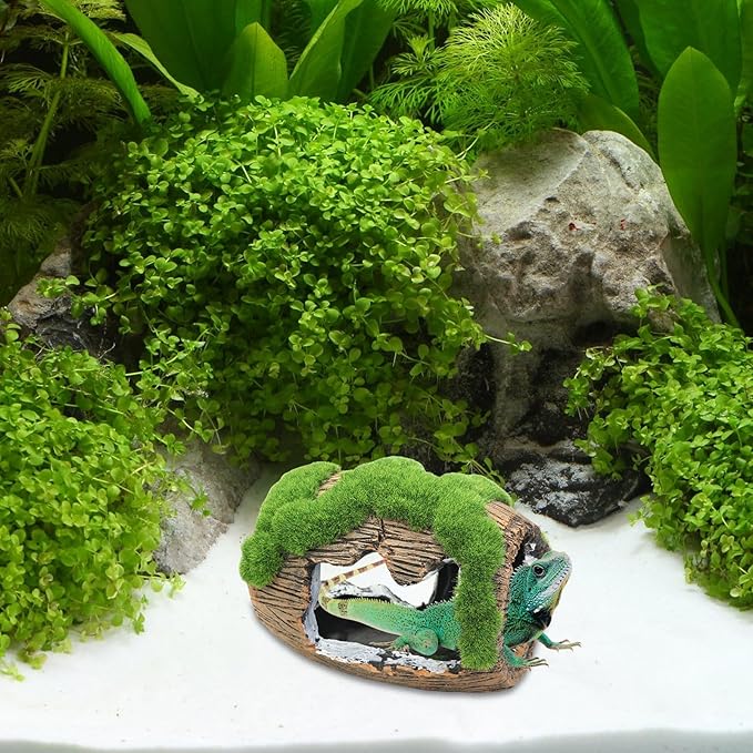 Gecko Hide Cave with 2Pcs Feeder, Reptile Hideout for Hermit Crab, Bearded Dragon,Lizard,Turtles,Snake Reptile Hideout Cave,Reptile Habitat Terrarium Tanks Decor Accessorie Dexspoeny